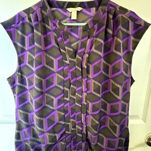Banana Republic Sleeveless Blouse – Women’s XL – Purple & Black Geometric Print